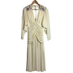 Vintage 1982 Casadei Women’s Size 8 Sequin Dress Ruched Ivory Prom Wedding Pearl